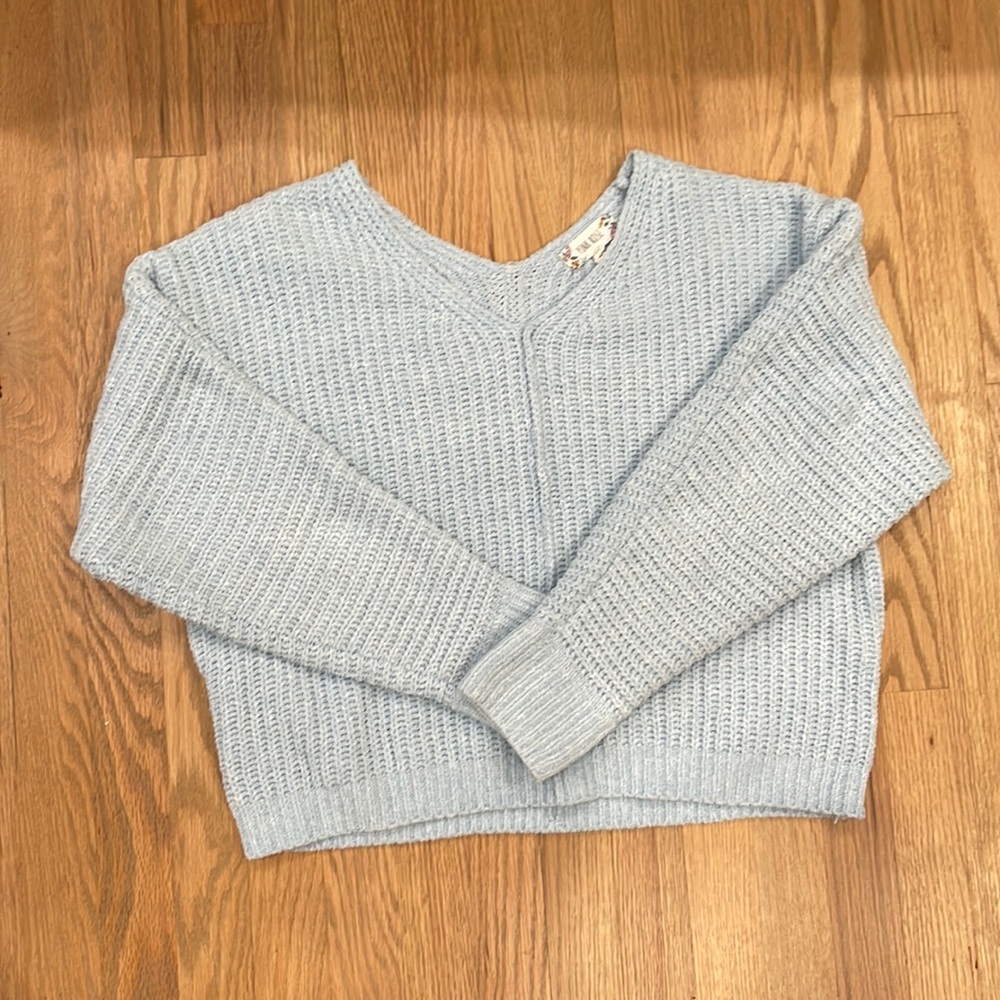 Pink rose Blue sweater